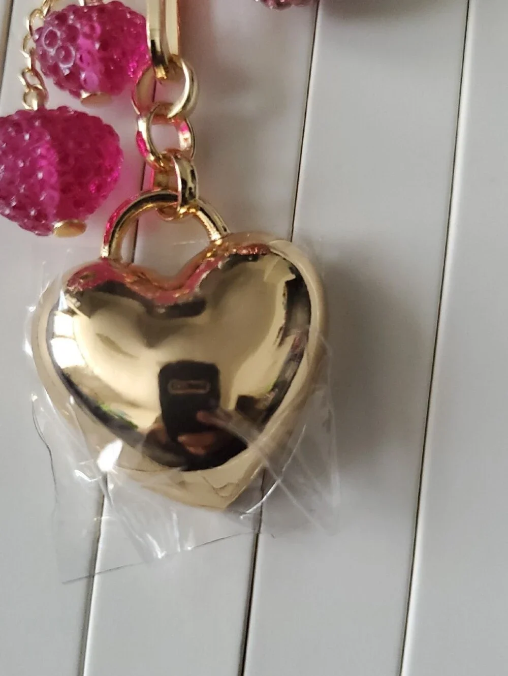 Lane Bryant Gold and Pink Heart Charm Keychain